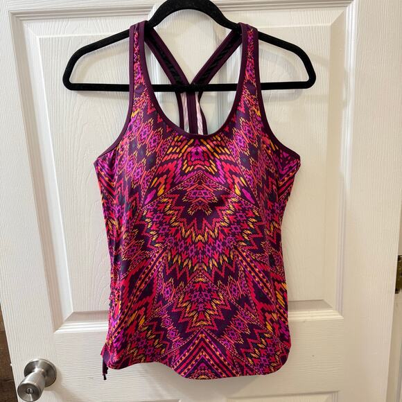 Athleta Cayo Coco Ready to Run Pink/Purple racerback swim athletic tankini Sz Lg - Picture 1 of 11